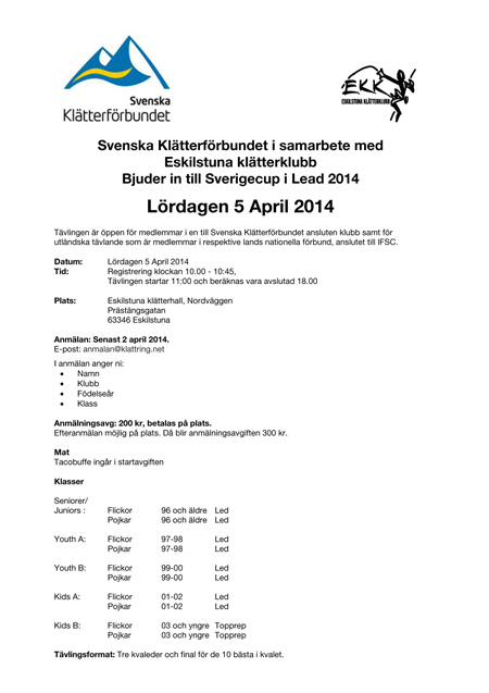 Inbjudan till Sverigecupen – Lead 2010